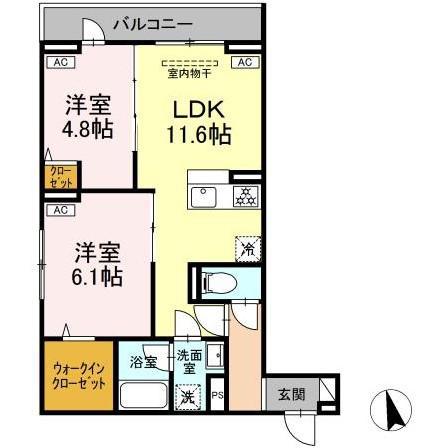 セレスティア羽沢B棟(2LDK/2階)の間取り写真