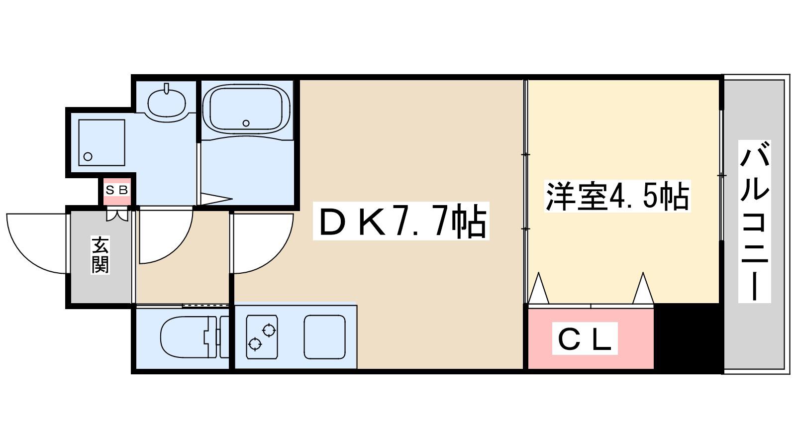 エムエスアール新大阪南(1DK/4階)の間取り写真