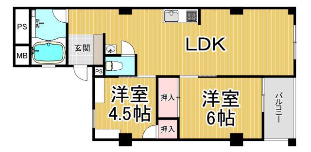 甲子園第3コーポラス(2LDK/2階)の間取り写真