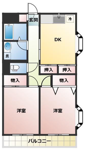 アムールオオカサ(2DK/1階)の間取り写真