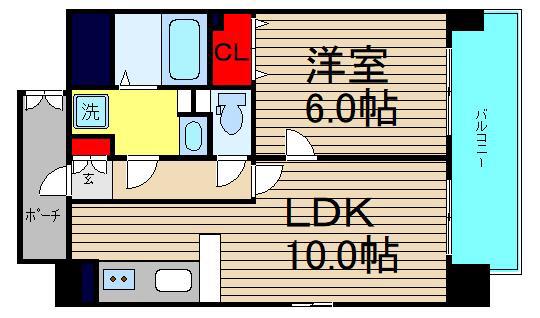 ユニーブル靱公園(1LDK/10階)の間取り写真
