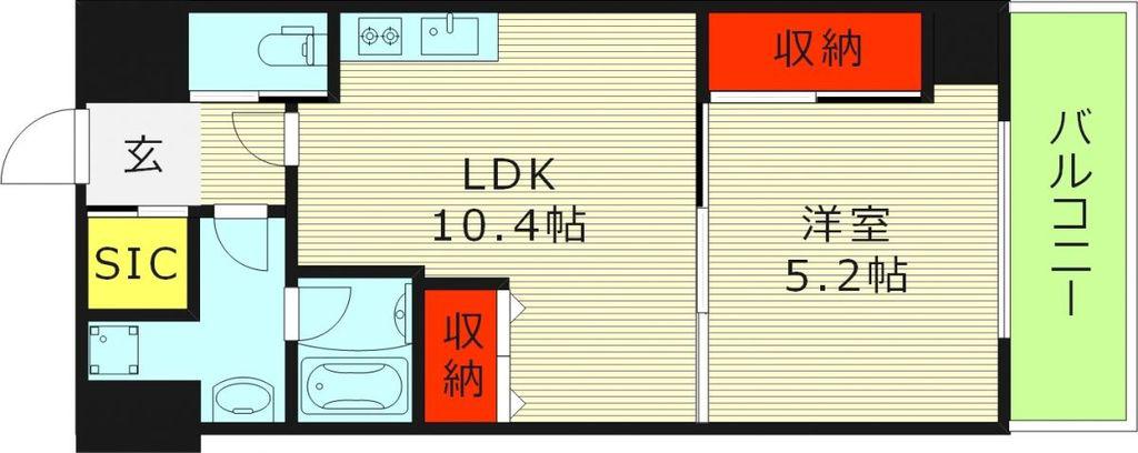 ONEOONE内代(1LDK/7階)の間取り写真
