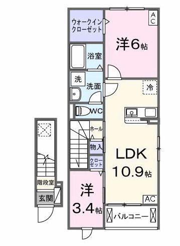 クレーシェルII(2LDK/2階)の間取り写真