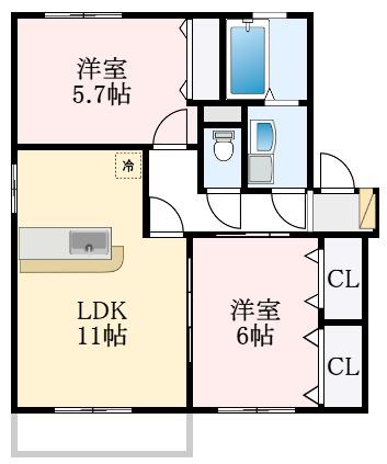サンセールS(2LDK/1階)の間取り写真