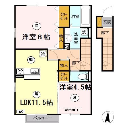 ラポールK(2LDK/2階)の間取り写真