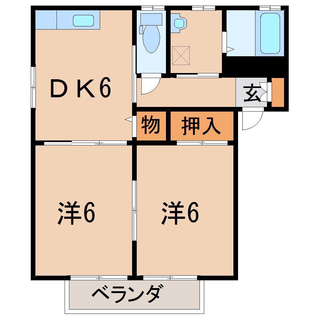 パレスローレル(2DK/2階)の間取り写真