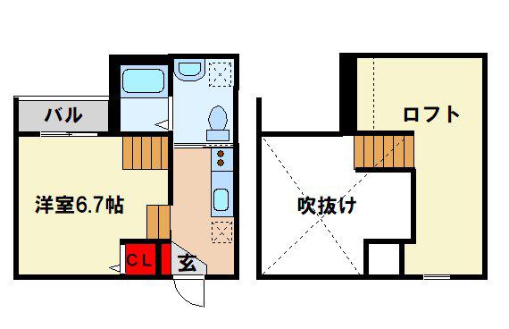 ヴァンクール二日市(1K/2階)の間取り写真