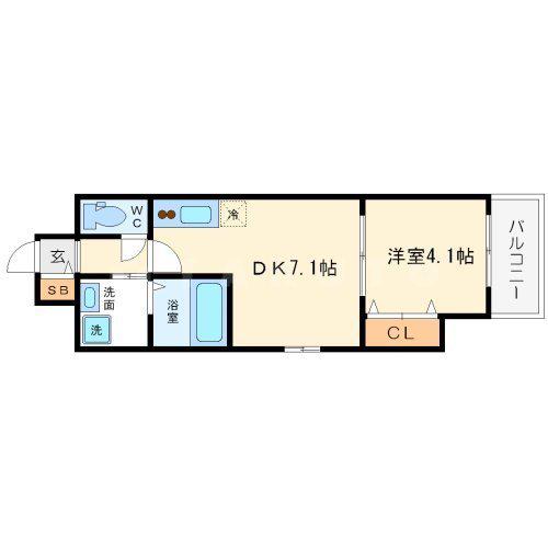 ドゥーエ立売堀(1DK/10階)の間取り写真