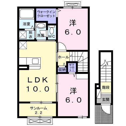 サンリット アヴェニューB(2LDK/2階)の間取り写真