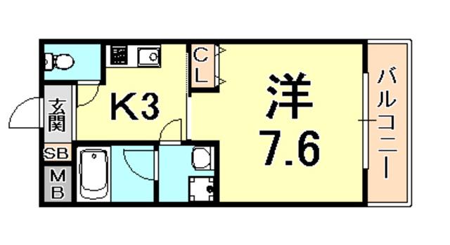 WOB西宮レジデンス(1K/2階)の間取り写真