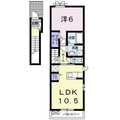 SALIENTE I(1LDK/2階)の間取り写真