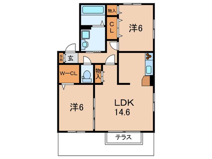ECO SOLEIL B棟(2LDK/1階)の間取り写真