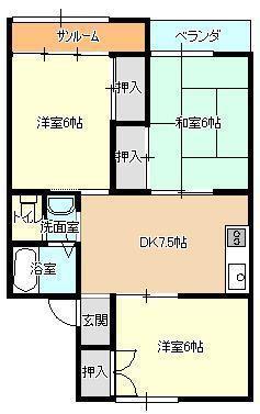 セジュール88(3DK/1階)の間取り写真