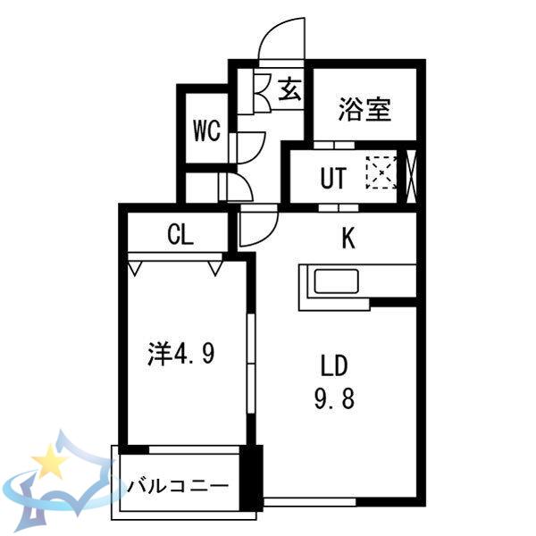 フィーノK-3(1LDK/1階)の間取り写真