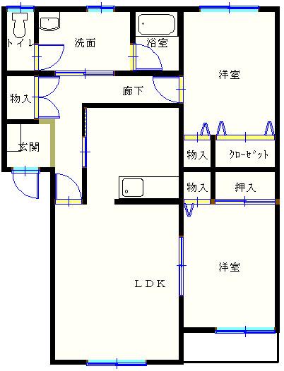 ボヌール2号館(2LDK/1階)の間取り写真