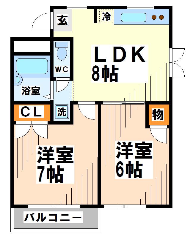 杉田レジデンス 弊社管理物件(2LDK/3階)の間取り写真