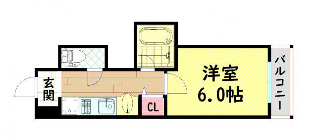 エステムコート大阪城南II(1K/6階)の間取り写真
