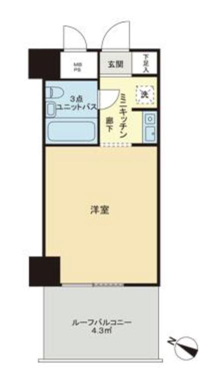 ライオンズマンション横浜長者町南(ワンルーム/2階)の間取り写真