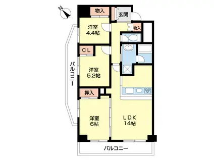 紫塚メゾン(3LDK/4階)の間取り写真