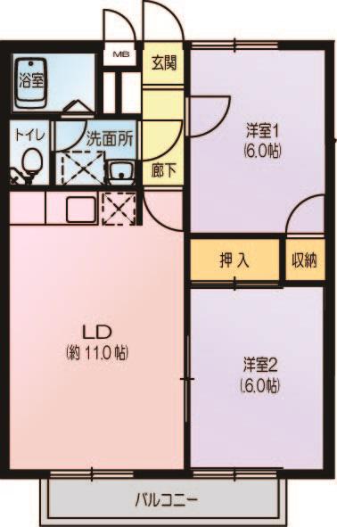 シャンハイツ北与野(2LDK/2階)の間取り写真