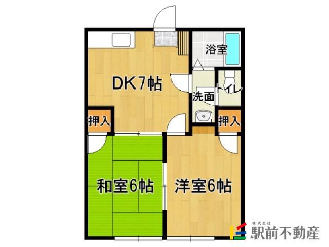 ピースフル平山(2DK/1階)の間取り写真
