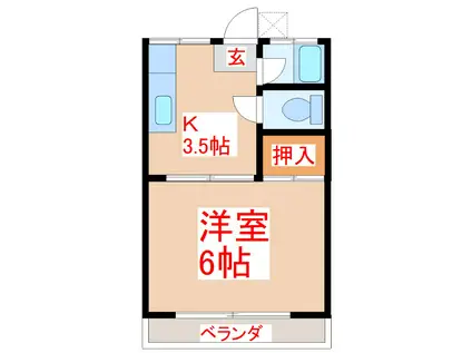 太陽ハイツ(1K/2階)の間取り写真