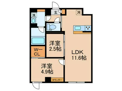 ウェルスクエアイズム千川II(2LDK/1階)の間取り写真
