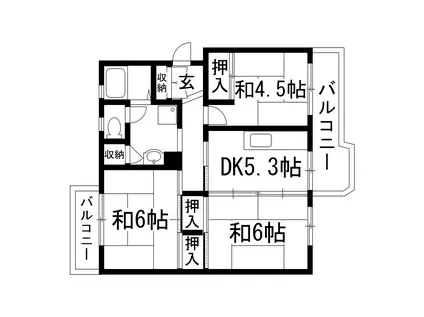 中山五月台3号棟(3DK/3階)の間取り写真