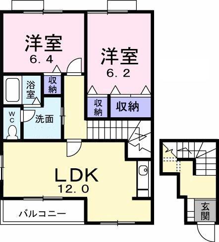 ドリームヴィレッジB(2LDK/2階)の間取り写真