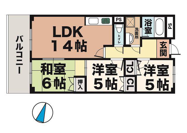 サンライフ大津和(3LDK/5階)の間取り写真