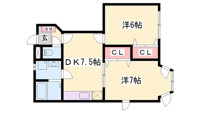 ハイツクラール(2DK/1階)の間取り写真