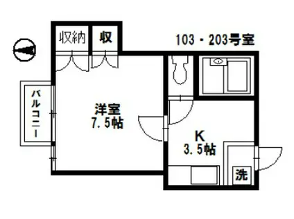プルティエV(1K/2階)の間取り写真