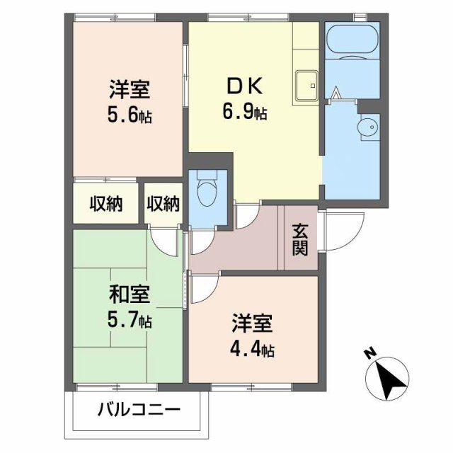 ガーデンハイツ緑ケ丘EFGH(3DK/2階)の間取り写真