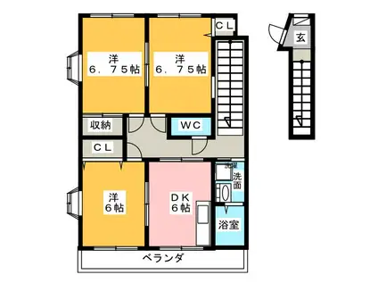 ハイステージ・パティオ(3DK/2階)の間取り写真