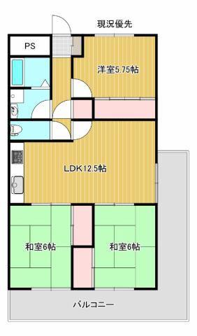 メゾン花北(3LDK/5階)の間取り写真