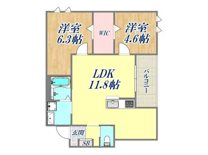 RIKO塚口(2LDK/2階)の間取り写真