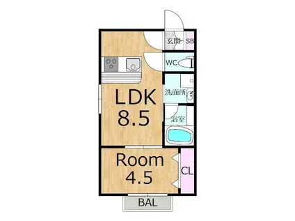 フラムルージュ市(1LDK/1階)の間取り写真