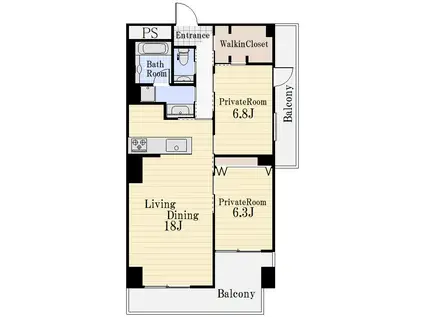 S´Z RESIDENCE ASHIYA(2LDK/3階)の間取り写真