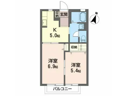 ロイヤルバレーIIA(2K/2階)の間取り写真