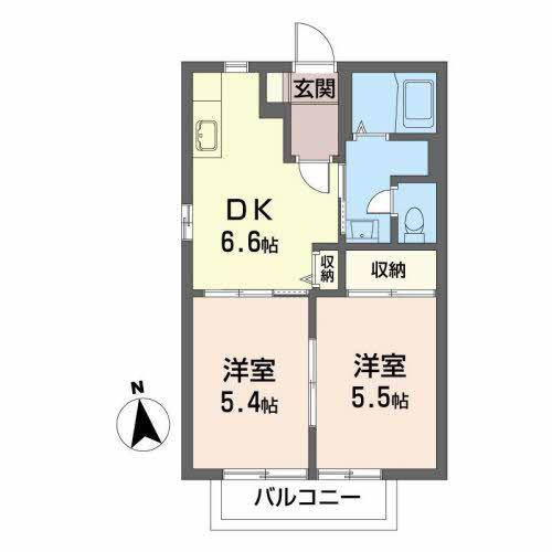 ニューエステート笹谷D(2DK/2階)の間取り写真