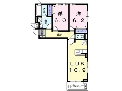 リアン ボヌール 鶴見緑地(2LDK/2階)の間取り写真