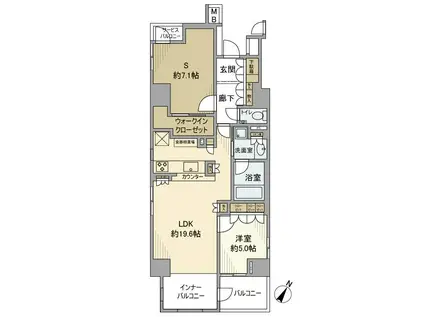 ウィルローズ月島テラス(1SLDK/3階)の間取り写真