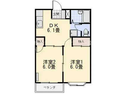 ELDEMサンハイツ(2DK/2階)の間取り写真