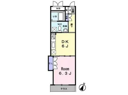 PARK COURT離宮前(1DK/2階)の間取り写真