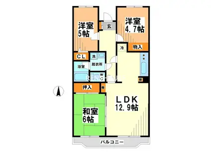 サンライズ多摩(3LDK/2階)の間取り写真