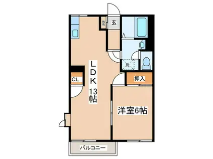 ロワール上河内II(1LDK/2階)の間取り写真