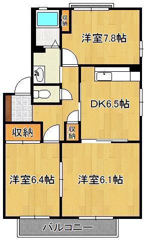 プティ・ボヌールB棟(3DK/2階)の間取り写真