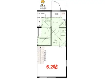 ハーミットクラブハウスBELVEDERE AZZURROベルベデーレ(ワンルーム/2階)の間取り写真