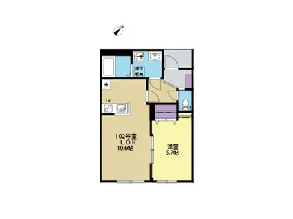 ソラーレ横浜反町(1LDK/1階)の間取り写真