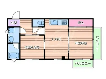 ダイキハイム摂津(2DK/1階)の間取り写真